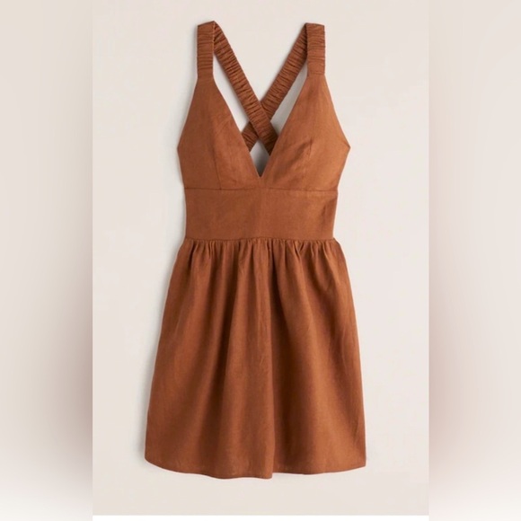 Abercrombie & Fitch Dresses & Skirts - Abercrombie Chestnut Brown Linen Blend Romper Dress XS Tall Minimalist Classic
